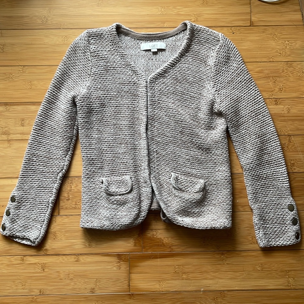 Ann Taylor Loft Sweater Jacket Chunky Knit Tan women’s size Small